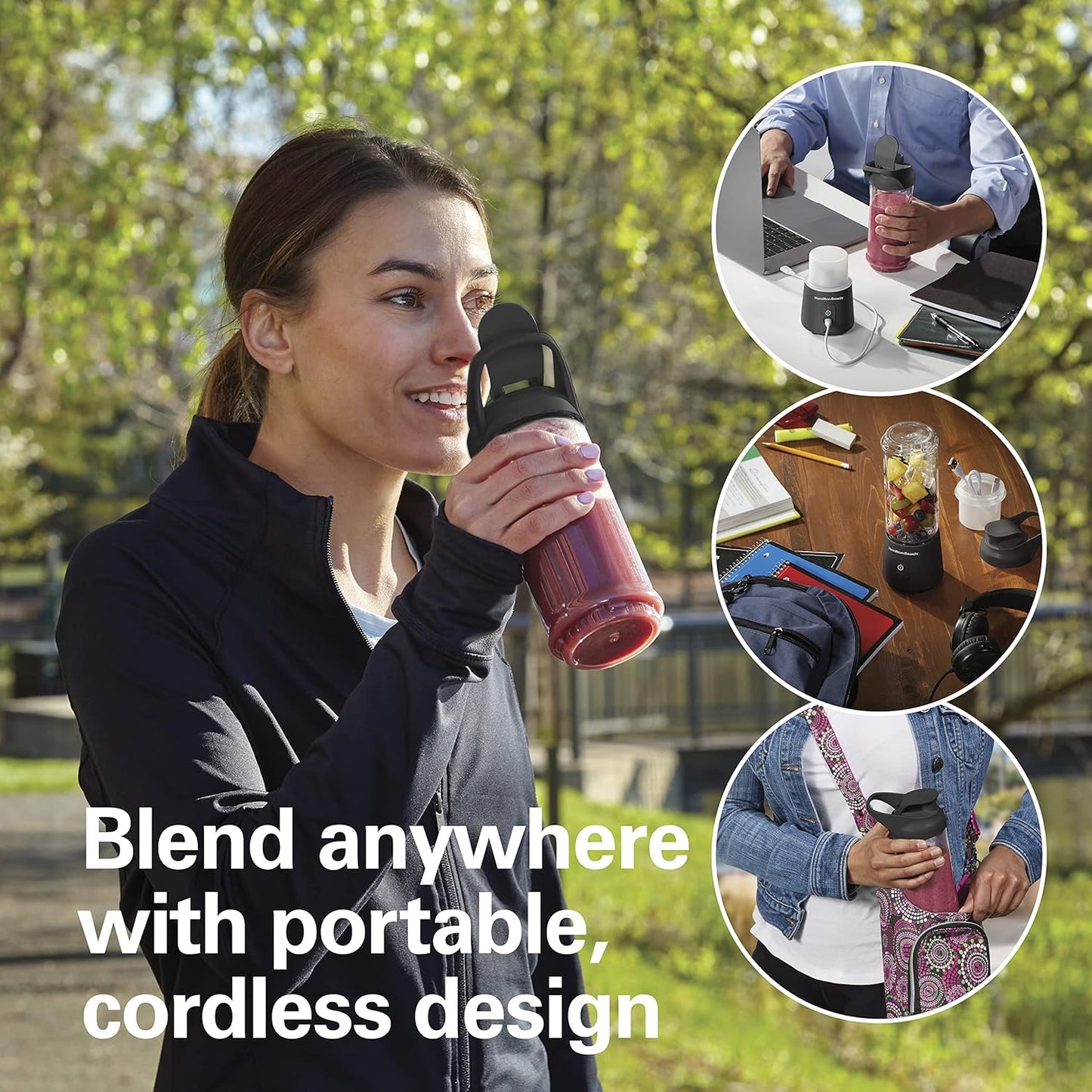 Mini Cordless Portable Personal Blender for Shakes and Smoothies, USB Rechargeable, 16 Oz. Jar with Leakproof Travel Lid, 6 Stainless Steel Blades, Black (51180)
