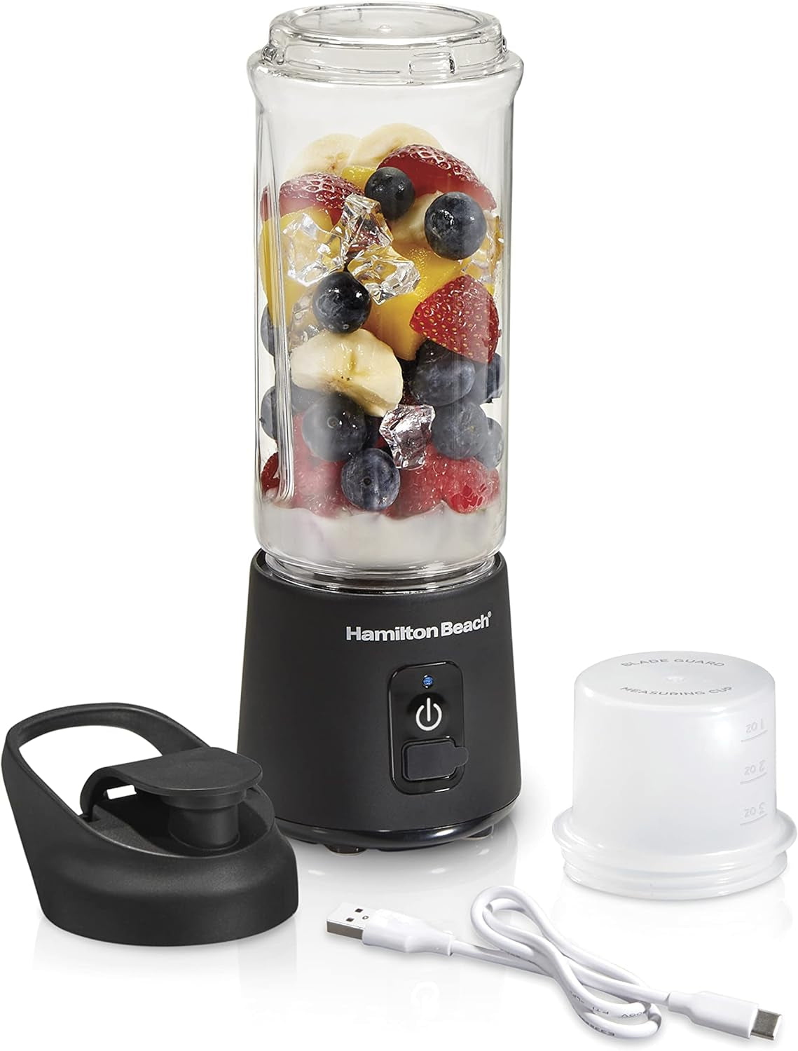 Mini Cordless Portable Personal Blender for Shakes and Smoothies, USB Rechargeable, 16 Oz. Jar with Leakproof Travel Lid, 6 Stainless Steel Blades, Black (51180)