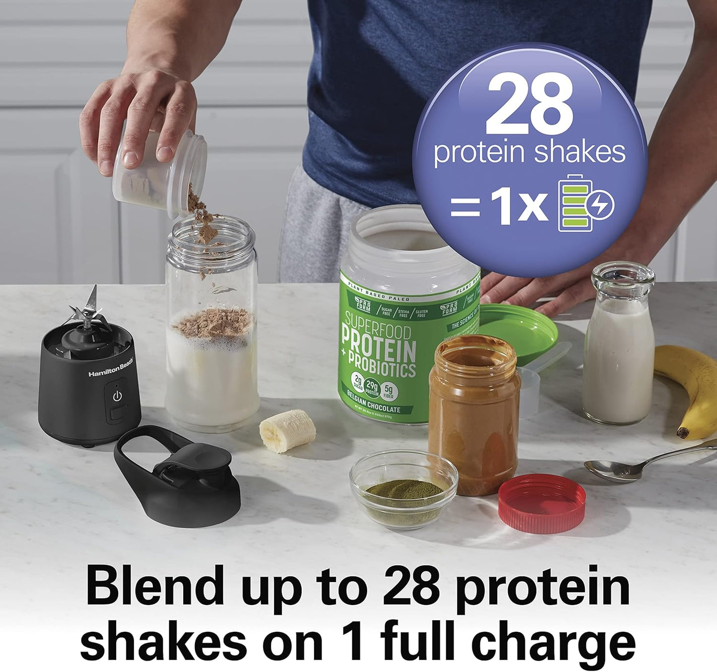 Mini Cordless Portable Personal Blender for Shakes and Smoothies, USB Rechargeable, 16 Oz. Jar with Leakproof Travel Lid, 6 Stainless Steel Blades, Black (51180)