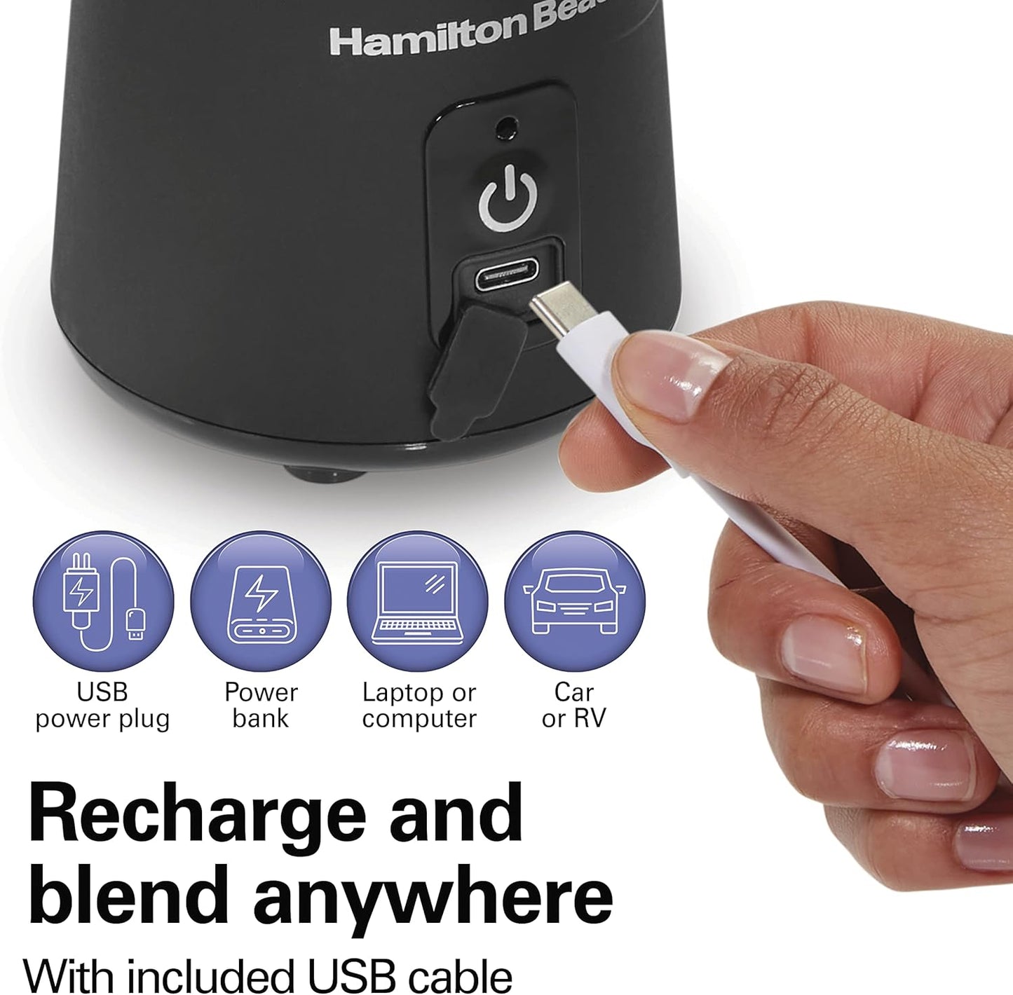 Mini Cordless Portable Personal Blender for Shakes and Smoothies, USB Rechargeable, 16 Oz. Jar with Leakproof Travel Lid, 6 Stainless Steel Blades, Black (51180)