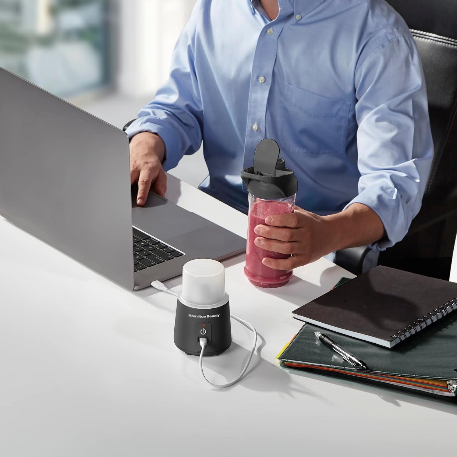 Mini Cordless Portable Personal Blender for Shakes and Smoothies, USB Rechargeable, 16 Oz. Jar with Leakproof Travel Lid, 6 Stainless Steel Blades, Black (51180)