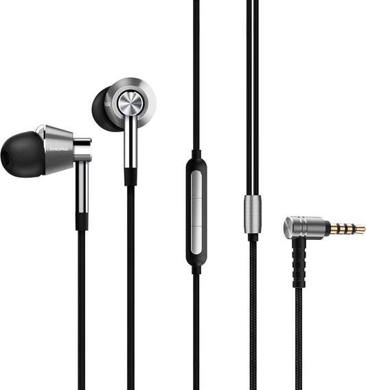 Triple Driver In-Ear Earphones Hi-Res Headphones with High Resolution, Bass Driven Sound, MEMS Mic, In-Line Remote, High Fidelity for Smartphones/Pc/Tablet - Silver